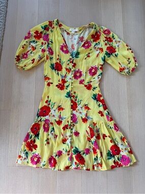 Yumi Kim - Yellow Floral Button-Front Mini Dress (Size XS)
